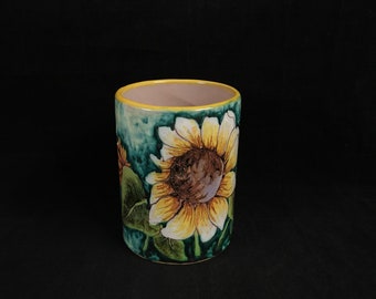 Keramik Vase handgemalt Vintage Sunflower Sonnenblume farbenfroh handbemalt