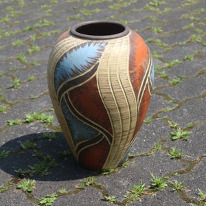 Vintage floor vase Sgraffito large vase 60s vintage 32 cm incised decoration table vase SAWA