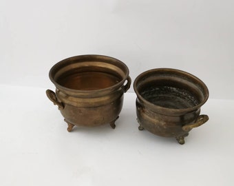 2 small brass planters planter 50's 60's rockabilly copper flower pot copper pot pot