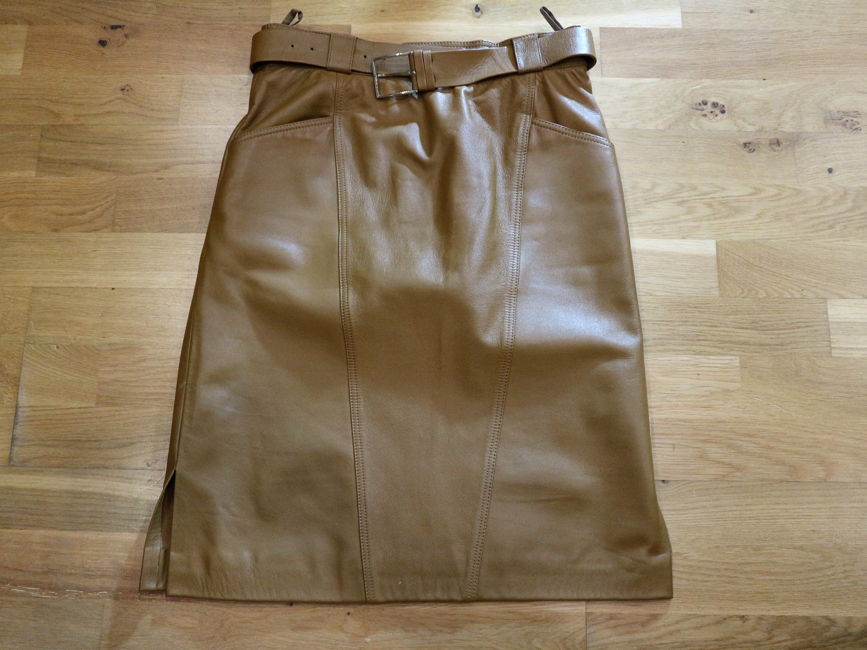 Vintage Leather Skirt light brown 38 Blogger Fashion Skirt