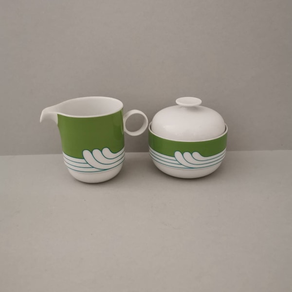 Old Duo Exotic sugar bowl and milk jug green white 70s ROSENTHAL Studio Line