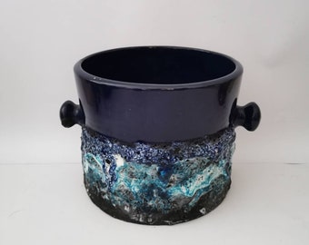 Toller Pflanztopf Keramik Vintage 70s Marei blau Übertopf West German Pottery 70er Blumentopf Fat Lava WGP