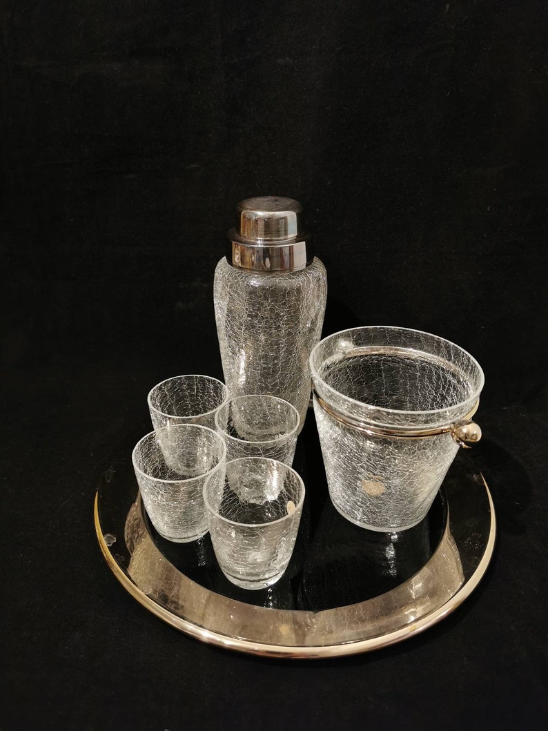 WMF Vintage Cocktail Shaker Set Craquele Glass Silver plaqué Etsy