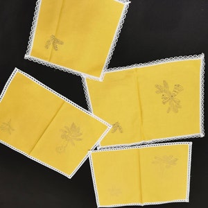 4 teiliges Baumwolle Set zu Besticken Weihnachtsdecken Vorgezeichnet Stickdecke Decke Vintage Handarbeit selber Sticken grün gelb