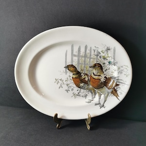 Assiette de service antique XL ancienne assiette vintage Doulton Burslem peinte à la main motif oiseau