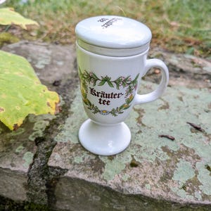 Vintage teacup with strainer and lid 70s tea drinking herbal tea