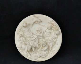 Vintage Italian Carved Alabaster Italy Sammelteller Wanddeko Wandteller Sammelteller Santangela La Nativita