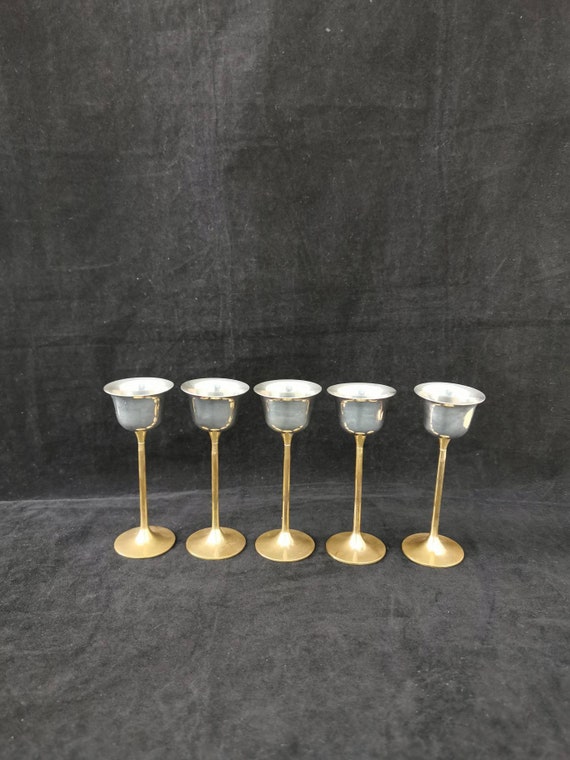 5x langstielige Kelch Vintage Metall Sekttulpen Kerzenhalter Likör Schalen