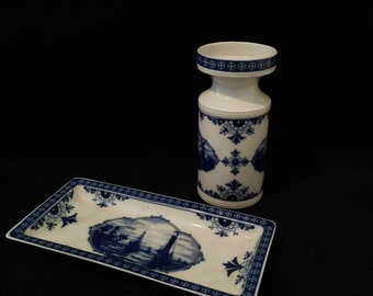 LICHTE Fine China Vase & Schale Design Sammler echt Kobalt 50er 60er Jahre