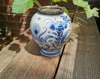 Superschöne Vintage Blumenvase Delfts Raam blau