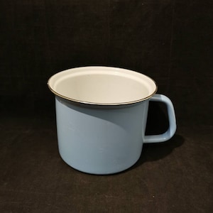 50s enamel cooking pot shabby pastel plant pot sky blue