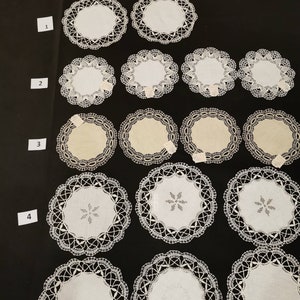 1x hand-made lace doilies vintage doilies shabby laced linen beige white embroidery handmade lace quilt 20 cm - 25 cm