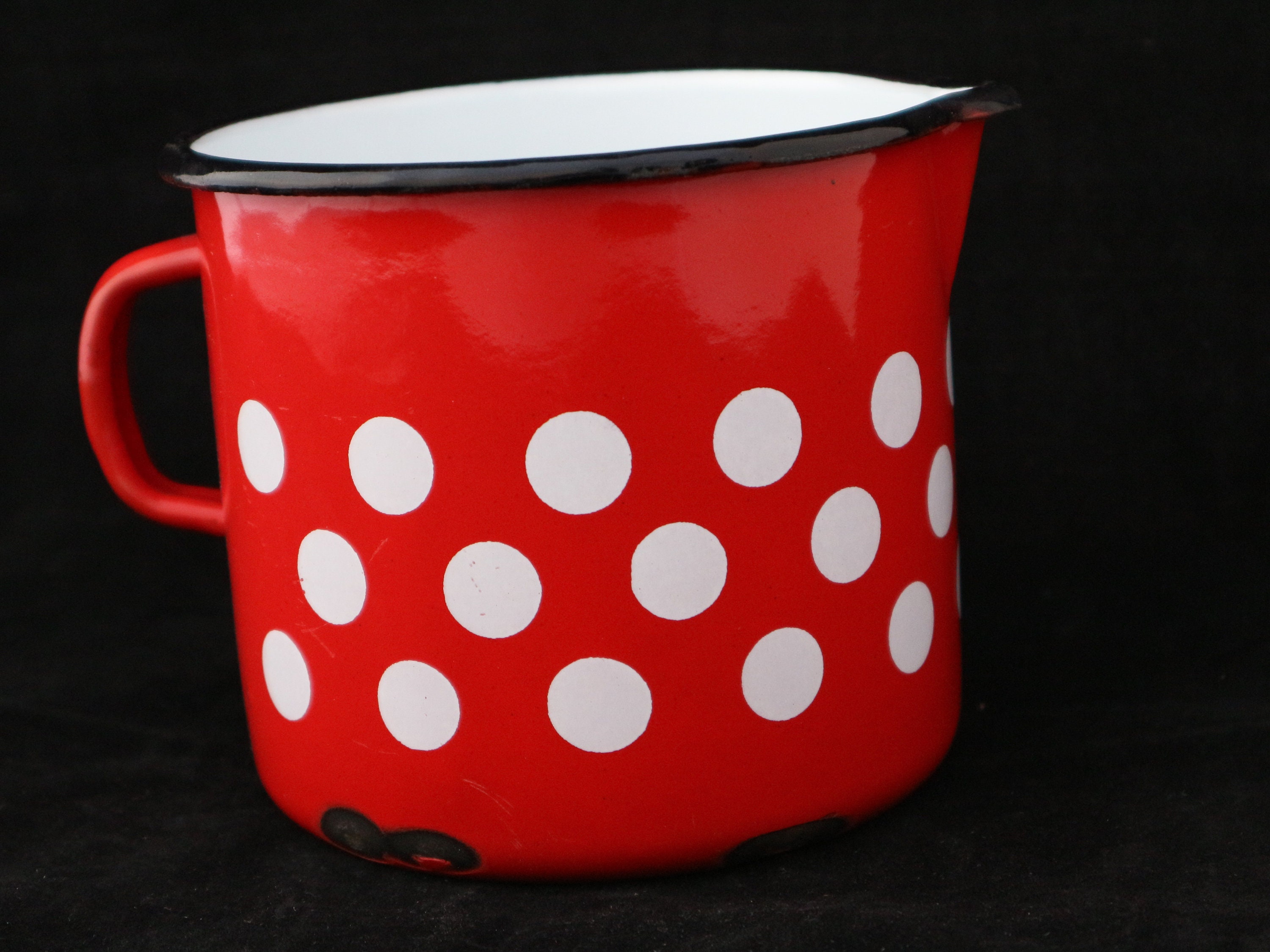 Vintage Enamel Cup Plant pot red with dots polka dots jug Etsy