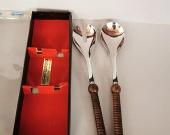 Vintage salad cutlery 70s brand new retro stainless steel