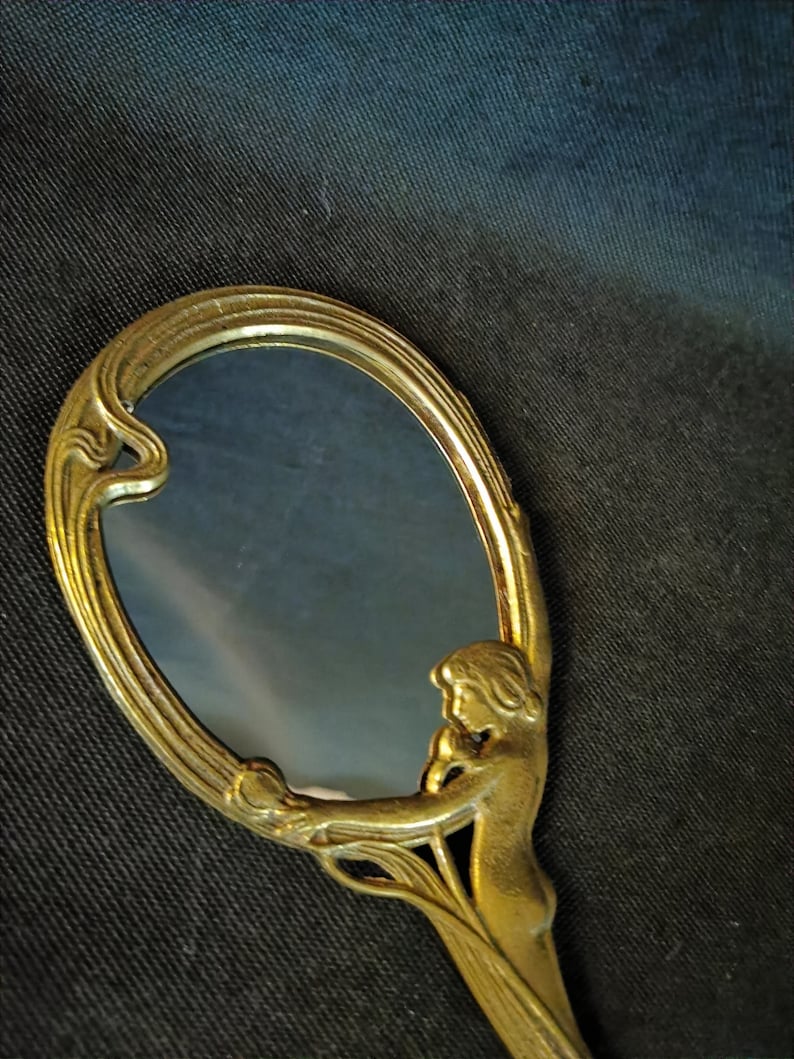 Schöner kleiner Handspiegel Messing Spiegel im Barock Jugendstil Stil Vintage shabby Bild 4