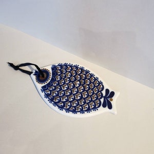 Vintage Porzellan Brettchen Porsgrund Norway Wandplatte Fischform 60er blaues Dekor Frühstücksbrettchen frühstücken