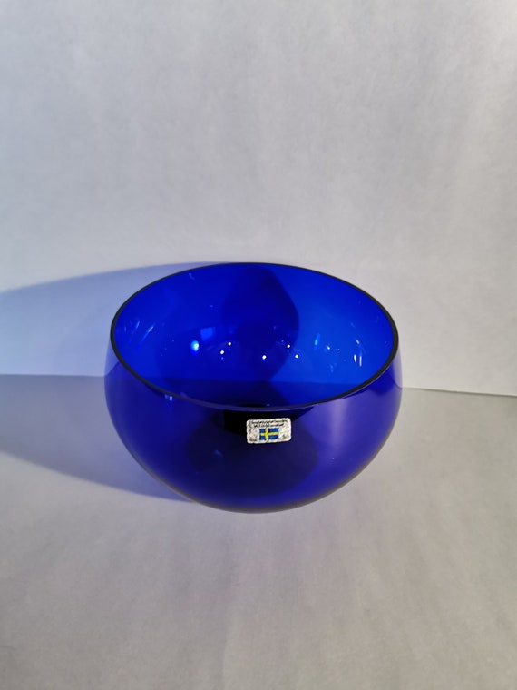 Blaue Glasschale Vintage 50er Jahre Schüssel Glas Blaue Glasschale von Gunnar Ander Lindshammar Schweden