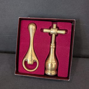 Vintage Design Brass Set Bottle Opener Corkscrew Cap Lifter 1960s