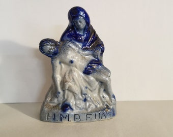Salzglasur Vase Steingut Kanne Handarbeit blaue Keramik 70er Jahre Westerwälder Handarbeit Blumenvase 20cm