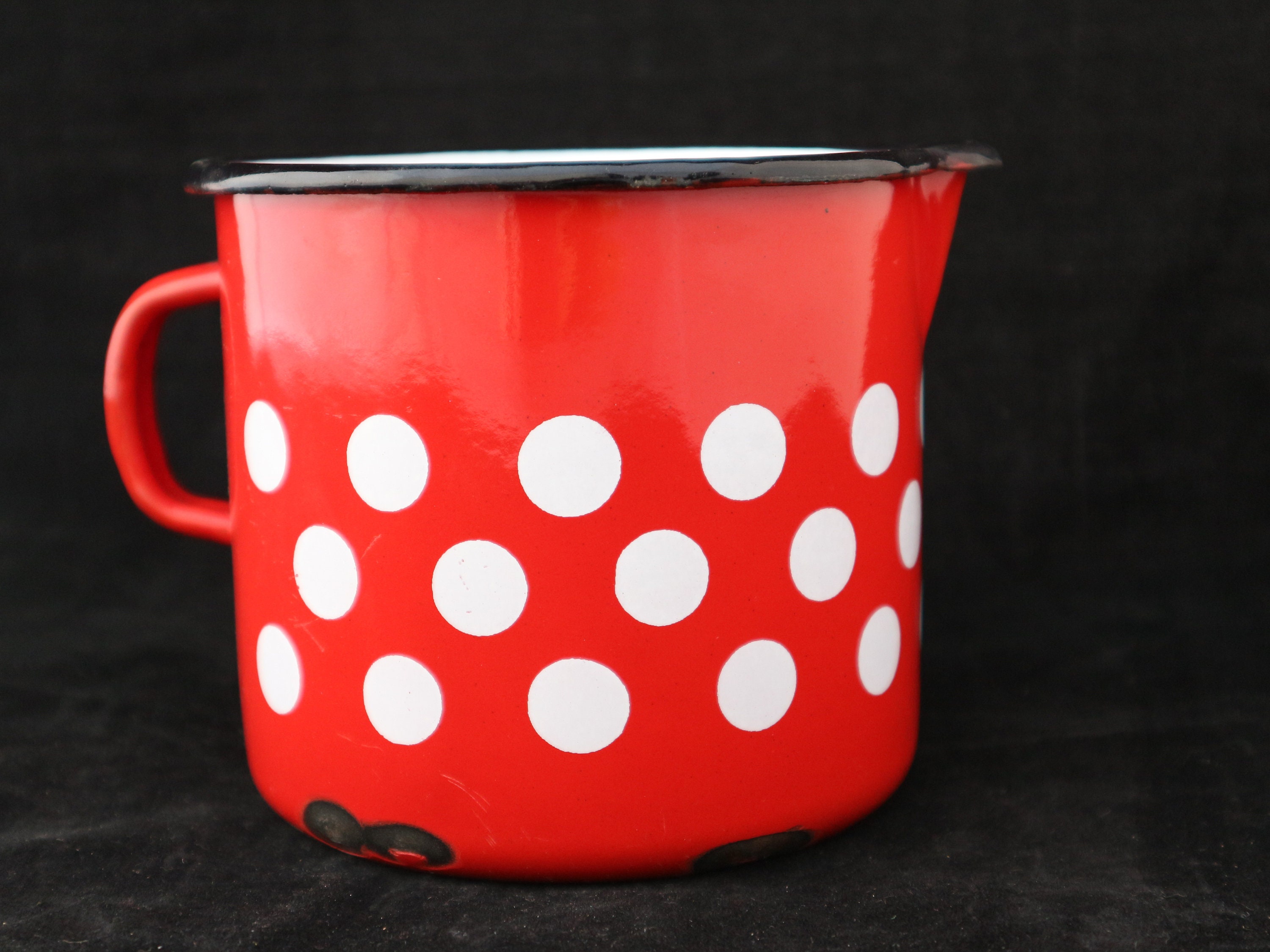 Vintage Enamel Cup Plant pot red with dots polka dots jug Etsy