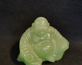 smiling Schnitzfigur Buddha Figur Relief Skulptur Asien Jade Stein Esotherik Naturstein