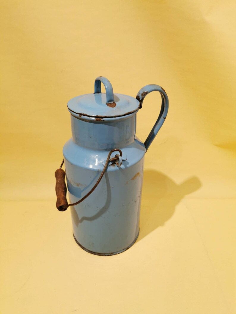 Enamel milk jug can shabby plantpot Henkelkanne light blue Etsy