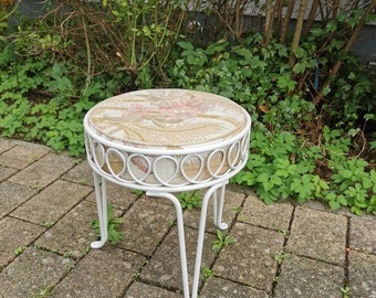 Toller kleiner Vintage Hocker gepolstert Holzhocker shabby DIY Möbel