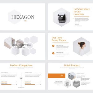 Mall för företagspresentation med hexagon, 30 minimalistiska företagsprofilbilder, PowerPoint, Keynote och Google Slides