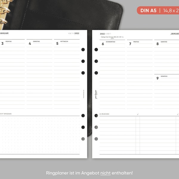 Kalender „Spalten + ToDo“ - 1W2S - Din A5 und Personal