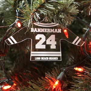 Engraved Acrylic Hockey Jersey Ornament, Personalized Hockey Ornament, Hockey Gift Tag, Hockey Christmas ornament