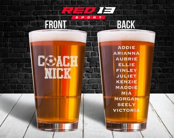 Personalized Soccer Coach Pint Glass Double Sided, Soccer Glass, Coaches Gift, Soccer Coach Gift, Personalized Glass, Gift for Soccer Coach