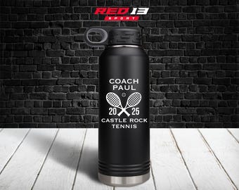 Personalized Tennis Coach 32 oz. Stainless Steel Water Bottle, Engraved Water Bottle with Straw, Tennis gift idea, Tennis Coach gift