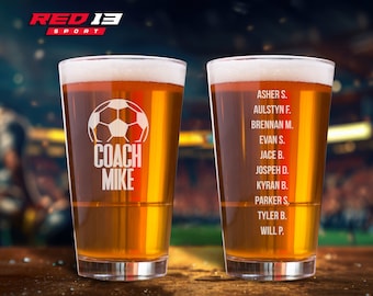 Personalized Soccer Coach 16 oz. Pint Glass Double Sided, Soccer Pint Glass, Coaches Gift, Soccer Coach Gift, Personalized Glass