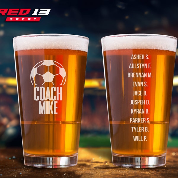 Personalized Soccer Coach 16 oz. Pint Glass Double Sided, Soccer Pint Glass, Coaches Gift, Soccer Coach Gift, Personalized Glass