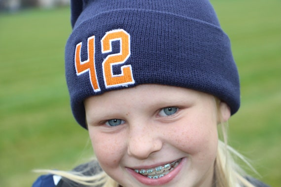 Soccer number beanie, Varsity hat, Personalized soccer hat, Jersey number hat