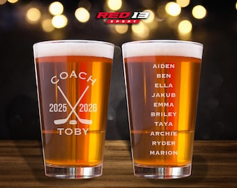 Personalized Laser Engraved Hockey Coach Pint Glass, Hockey Coach Gift