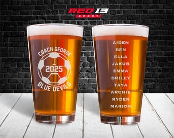 Personalized Soccer Coach 16 oz. Pint Glass Double Sided, Soccer Pint Glass, Coaches Gift, Soccer Coach Gift, Personalized Glass