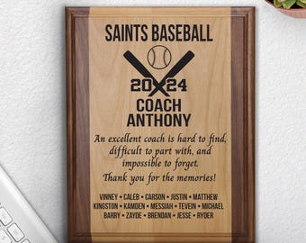 Personalized Baseball Coach Engraved Plaque, Custom Gift for a Baseball Coach