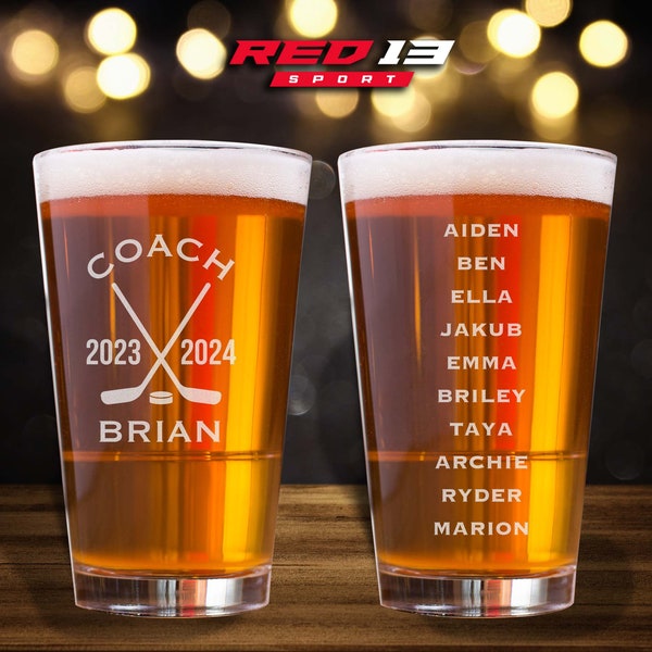 Personalized Hockey Coach Pint Glass Double Sided, Hockey Glass, Coaches Gift, Hockey Coach Gift, Personalized Glass, Gift for Hockey Coach