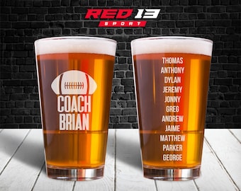 Personalized Football Coach Pint Glass Double Sided, Football Glass, Coaches Gift, Football Coach Gift, Gift for Football Coach