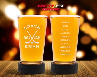 Personalized Hockey Coach Puck Cup Pint Glass Double Sided, Hockey Coach Puck Cup, Coaches Gift, Hockey Coach Gift, Gift for Hockey Coach