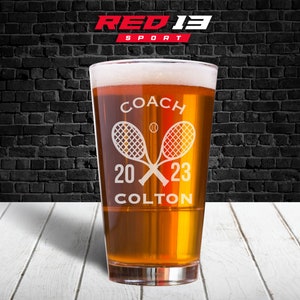 Personalized Tennis Coach Pint Glass, Tennis Coach Gift, Gift for Tennis Coach, Tennis Cup, TennisGift,  Personalized Tennis Glass