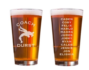 Personalized Wrestling Coach Pint Glass, Envgreved Wrestling Coach Gift, Wrestling Coach Gift, Engraved Pint Glass for wrestling coach