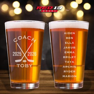 Personalized Hockey Coach Pint Glass Double Sided, Hockey Glass, Coaches Gift, Hockey Coach Gift, Personalized Glass, Gift for Hockey Coach