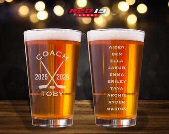 Personalized Hockey Coach Pint Glass Double Sided, Hockey Glass, Coaches Gift, Hockey Coach Gift, Personalized Glass, Gift for Hockey Coach