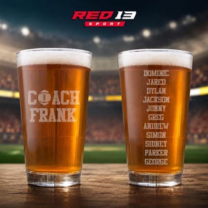 Personalized Football Coach Pint Glass Double Sided, Football Glass, Coaches Gift, Football Coach Gift, Gift for Football Coach