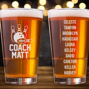 Personalized Bowling Coach Pint Glass, Engraved Bowling Glass, Coaches Gift, Gift for Bowling Coach, Engraved Bowling Glass