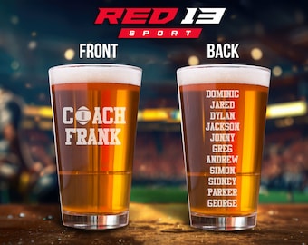 Personalized Football Coach Pint Glass Double Sided, Football Glass, Coaches Gift, Football Coach Gift, Gift for Football Coach