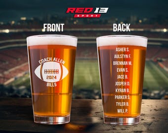 Personalized Football Coach Pint Glass Double Sided, Football Glass, Coaches Gift, Football Coach Gift, Gift for Football Coach