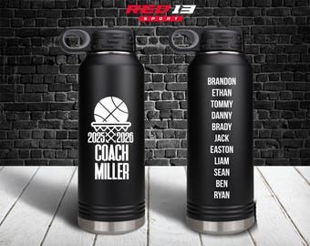 Personalized Laser Engraved Basketball Coach 32 oz. Stainless Steel Water Bottle